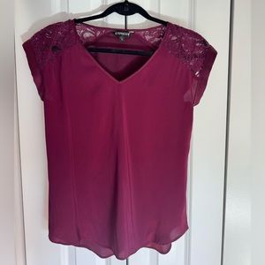 Express Maroon Shoulder Lace Top - Maroon XS